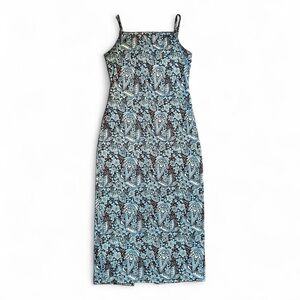 Y2K Blue and Brown Paisley Bodycon Midi/Maxi Dress